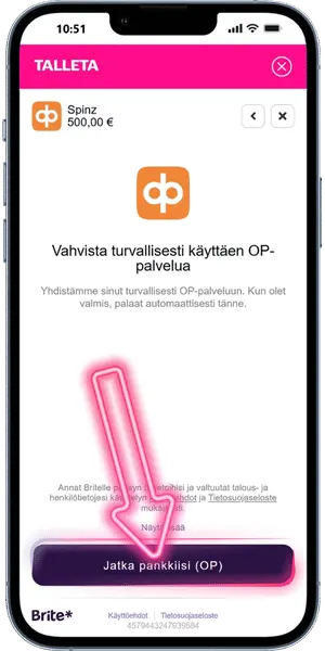 Spinz Vahvista talletus verkkopankissa
